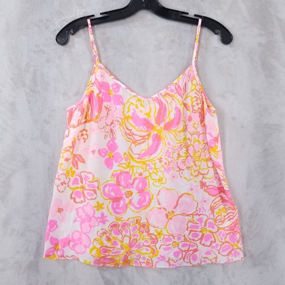Lilly Pulitzer Zoe Silk Cami Top Women‎ Small Pink Happiness Is Strappy Floral